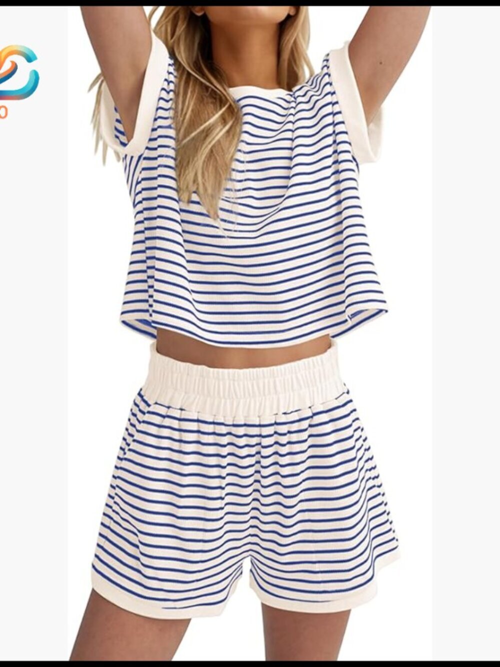 Loose Fit Ribbed Knit Lounge Set with Pockets, Short Sleeve Tee and Shorts